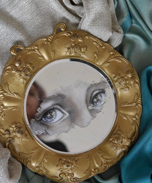 painting incorporated with mirror, gold frame